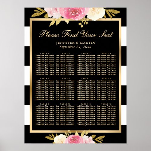 Black Watercolor Floral Wedding Seating Chart 12