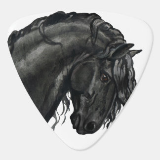 Black Watercolor Friesian Horse head Guitar Pick