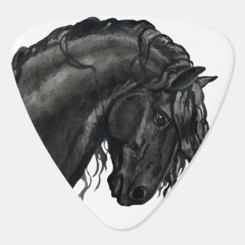 Black Watercolor Friesian Horse Head Guitar Pick by SterlingMoon at Zazzle