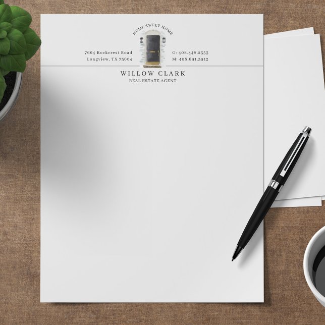 Black Watercolor Front Door Personalized Company Letterhead (Creator Uploaded)