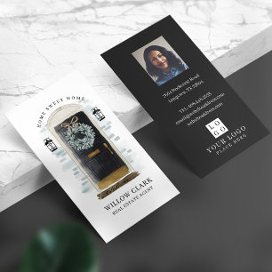 Black Watercolor Front Door Wreath Photo & Logo Business Card