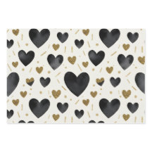Black Watercolor & Gold Glitter Hearts
