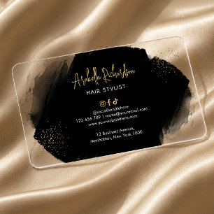 Black Watercolor Gold Glitter Modern Hair Stylist Clear Business Cards