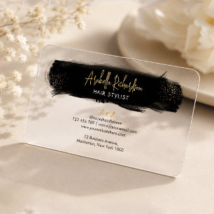 Black Watercolor & Gold Glitter Trendy Hair Salon Clear Business Cards