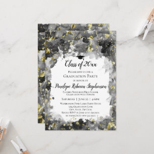 Black Watercolor Gold Splatter Graduation Party Invitation