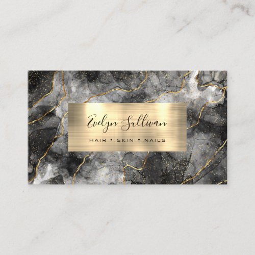 Black Watercolor Gold Veins Business Card