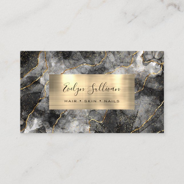 Black Watercolor Gold Veins Business Card (Front)