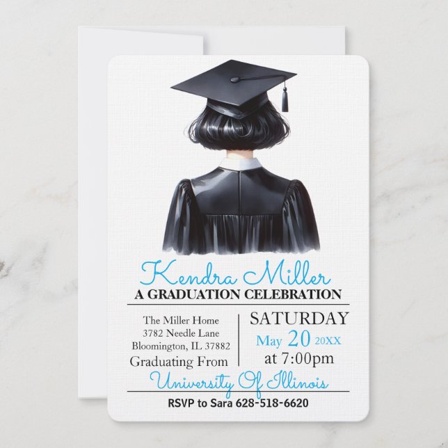 Black Watercolor Graduation Invitation (Front)