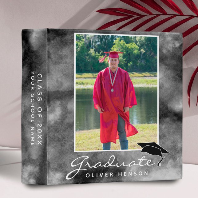 Black Watercolor Graduation Photo Album  3 Ring Binder (Creator Uploaded)