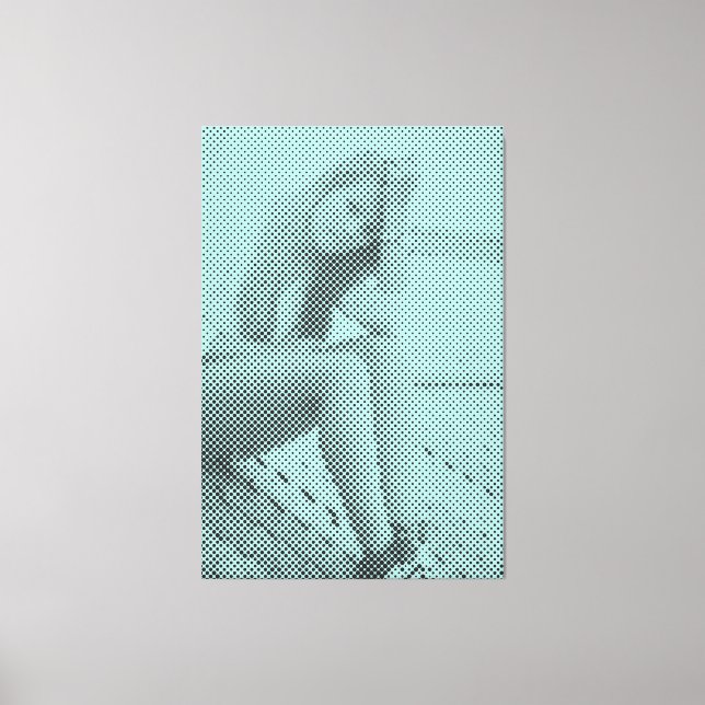 Black&Watercolor Halftone Effect Sitting Girl Canvas Print (Front)