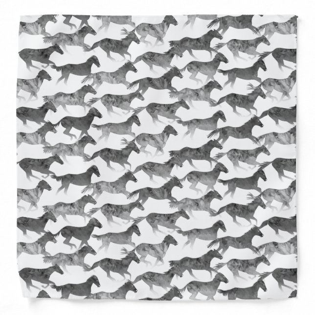 Black Watercolor Horses Bandana (Front)