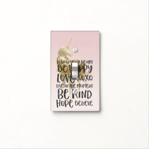 Black Watercolor Inspirational Gold Unicorn Light Switch Cover