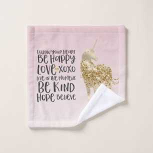 Black Watercolor Inspirational Gold Unicorn Wash Cloth