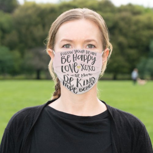 Black Watercolor Inspirational Words Gold Heart Adult Cloth Face Mask