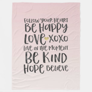 Black Watercolor Inspirational Words Gold Heart Fleece Blanket