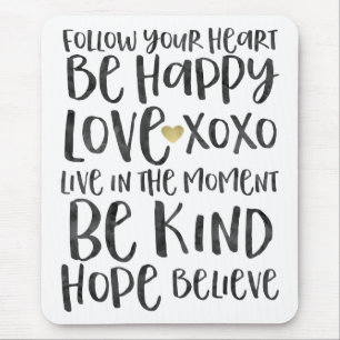 Black Watercolor Inspirational Words Gold Heart Mouse Pad