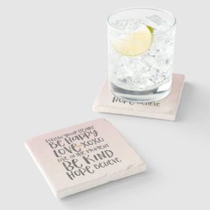 Black Watercolor Inspirational Words Gold Heart Stone Coaster