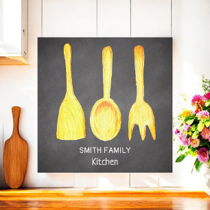Black Watercolor Kitchen Utensils Yellow   Canvas Print