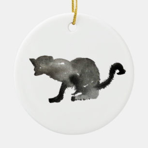 Black watercolor kool kitty cat ceramic ornament