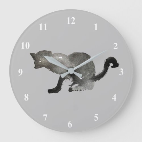 Black watercolor kool kitty cat large clock