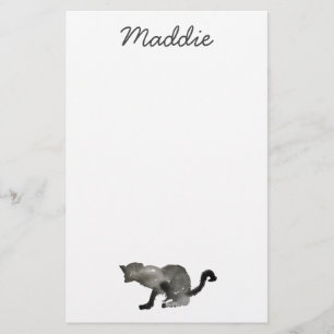 Black watercolor kool kitty cat stationery
