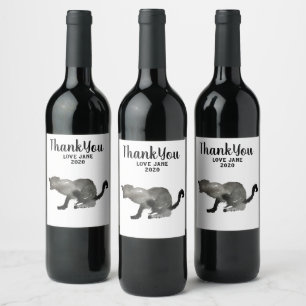 Black watercolor kool kitty cat wine label