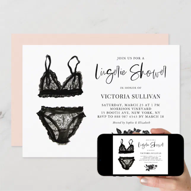 Black Watercolor Lace Lingerie Bridal Shower Invitation Zazzle