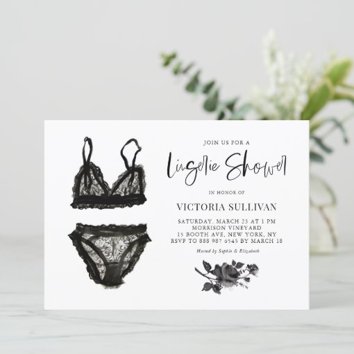 Black Watercolor Lace Lingerie Bridal Shower Invitation Zazzle