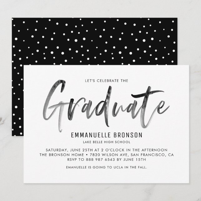 Black Watercolor Lettering Graduation Invitation I (Front/Back)