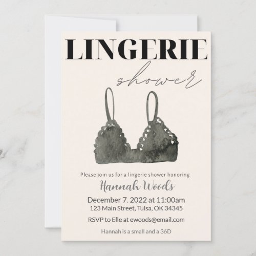 Black Watercolor Lingerie Shower Invitation