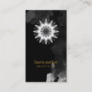 Black Watercolor Lotus Flower Logo Healing Yoga Business Card