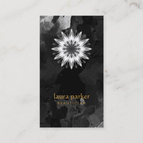 Black Watercolor Lotus Flower Logo Healing Yoga Business Card