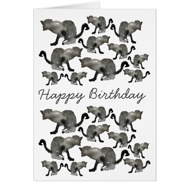 Black watercolor monochrome cat cards (Front)