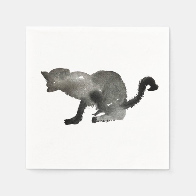Black watercolor monochrome cat napkins (Front)