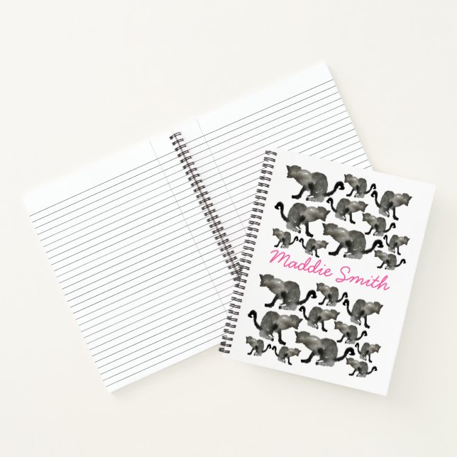 Black watercolor monochrome cat notebook (Inside)