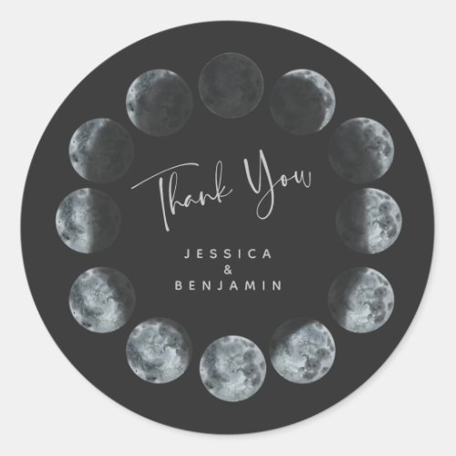 Black Watercolor Moon Phases Custom Wedding Classic Round Sticker