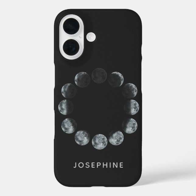 Black Watercolor Moon Phases Personalized Case-Mate iPhone Case (Back)
