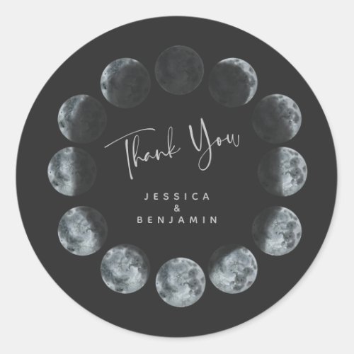 Black Watercolor Moon Phases Personalized  Classic Round Sticker