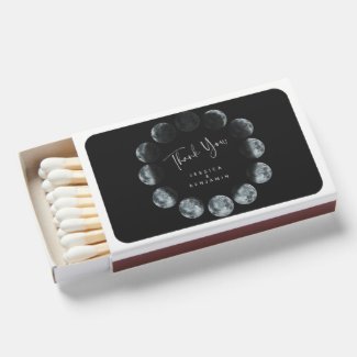 Black Watercolor Moon Phases Personalized   Matchboxes
