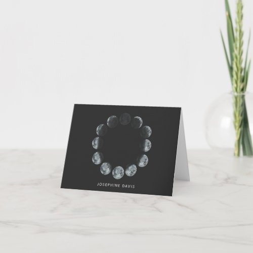 Black Watercolor Moon Phases Personalized Note Card