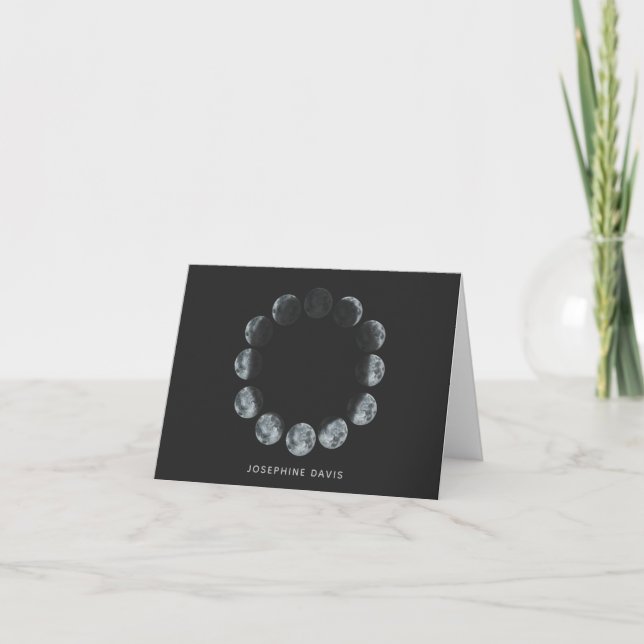 Black Watercolor Moon Phases Personalized Note Card (Front)