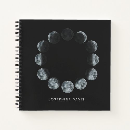 Black Watercolor Moon Phases Personalized  Notebook