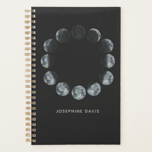 Black Watercolor Moon Phases Personalized Planner