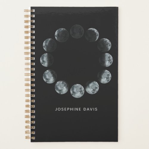 Black Watercolor Moon Phases Personalized Planner
