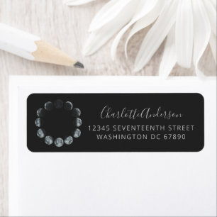Black Watercolor Moon Phases Return Address Label