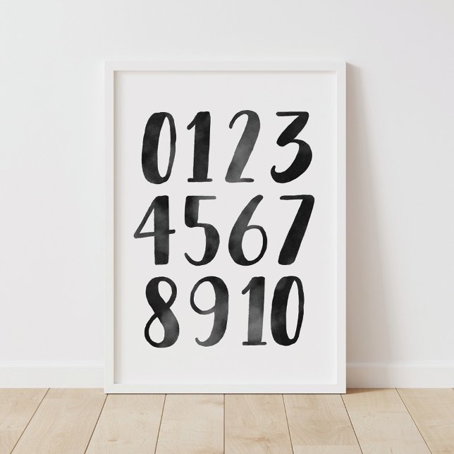 Black Watercolor Numbers Educational Nursery Decor (Creator Uploaded)