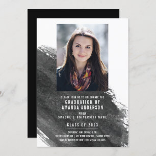 Black Watercolor Photo Graduation Party Invitation