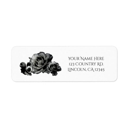 Black Watercolor Roses Elegant Wedding Favor Label