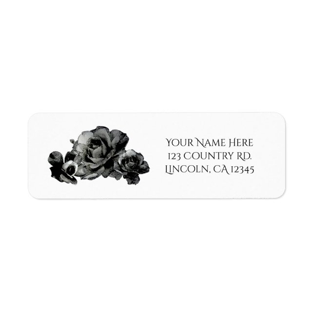 Black Watercolor Roses Elegant Wedding Favor Label (Front)