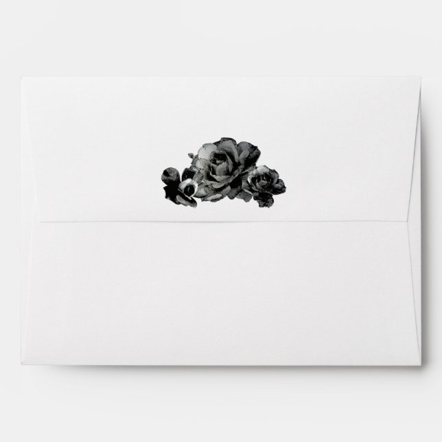 Black Watercolor Roses Elegant Wedding Invitation Envelope (Back (Top Flap))
